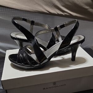 Bandolino Glossy Black Strappy Heels